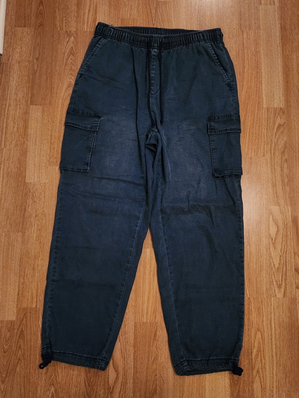 Time & Tru Cargo Stretch Jeans Pants Drawstring Waist Blue Medium